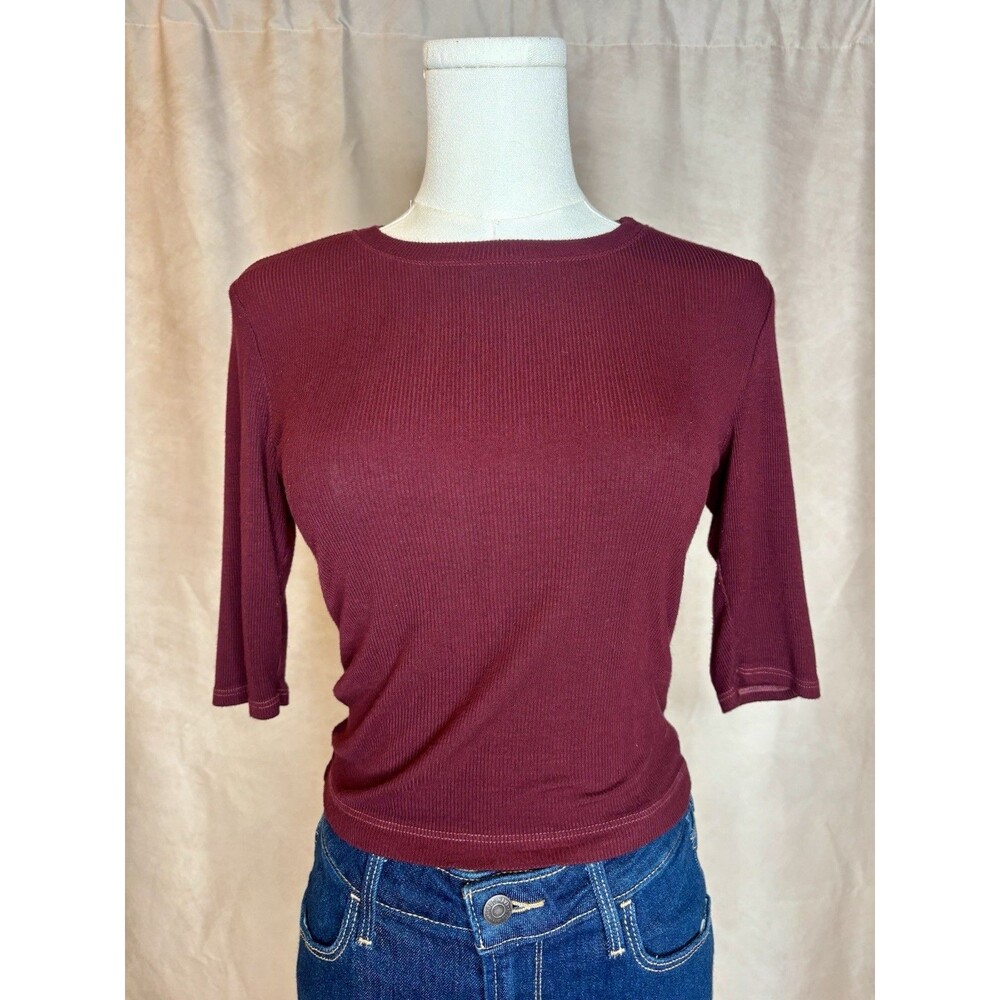Michael Stars Ribbed Balletcore Baby Tee Top Burgundy OS